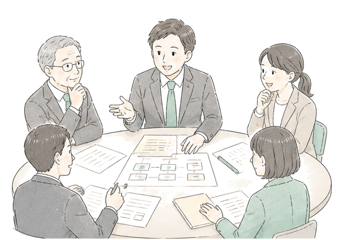 関係者と円卓を囲んで対話している様子